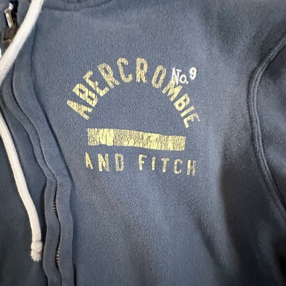 Abercrombie & Fitch ~ Slate Blue~ Distressed~3/4 sleeve~Hoodie Jacket~size L - Picture 3 of 12